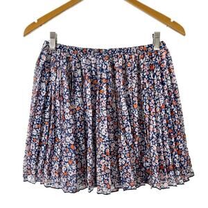BCBGeneration Women's Mini Skirt Sz S Pleated Floral Print Blue & Orange Skater